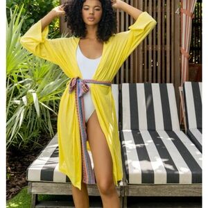 NEW Pitusa Solid Kimono Long Sleeve Pima Cotton‎ Inca Strap Tie Waist Standard